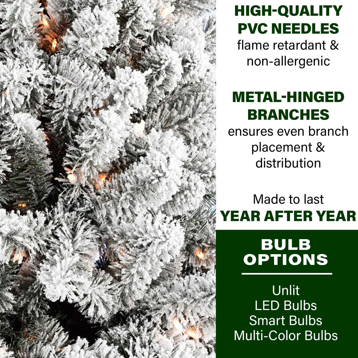 Fraser Hill Farm 12-Ft. Alaskan Pine Flocked Artificial Christmas Tree with Warm White LED Lights and Stand, Prelit Foldable Fake Tree with Realistic Snowy Foliage for Home Decoration Fraser Hill Farm