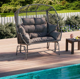 ECOTOUGE Patio Double Egg Chair, Indoor Outdoor Oversized Loveseat, 2 Person Extra Large Wicker Lounge Rocking Glider Chairs w/Thicken Padded Cushions and Pillow for Garden Balcony Sunroom, Grey ECOTOUGE