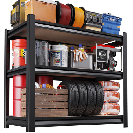 Garage Shelving,3 Tier Garage Storage Shelves,Adjustable Heavy Duty Metal Shelving Units and Storage Large Rack,Utility Steel Shelf For Shop Warehouse Industrial Pantry Basement Organizers 33"x35"x16" JOJUOU