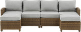 Crosley Furniture Bradenton 4-Piece Outdoor Sectional Sofa Wicker Conversation Patio Furniture Set for Deck, Brown with Gray Cushions Crosley Furniture