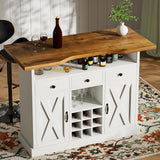 52 Inch Large Home Bar Unit with Foot Rail, 4-Tier Storage Bar Table with 3 Drawers, Farmhouse Wine Bar Cabinet with 9 Wine Rack & 2 Barn Doors, Home Bar Unit with Storage for Living Room, White 4ever2buy