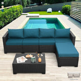 Rattaner 4 Pieces Patio Furniture Set Outdoor Sectional Wicker Patio Furniture Long Patio Couch with Ottoman and Outdoor Storage Table Weathering Rattaner