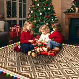 RV Outdoor Rug with Lights 8x10ft, Outdoor Camping Rug, Waterproof, Easy Cleaning, Non Shedding, Foldable and Portable, Reversible Mats for RV, Deck, Beach, Camping, Patio, Picnic (Brown & White) Pafolo