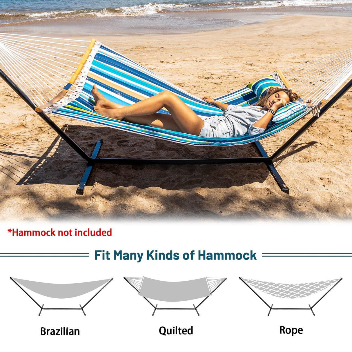 SUPERJARE 12 FT Hammock Stand Only, 450 lbs Capacity Heavy Duty Steel Hammock Stand, Portable Carrying Bag, 2 Person, Rust-Resistant Finish, Perfect for Patio, Camping, Indoor, Outdoor - Black SUPERJARE