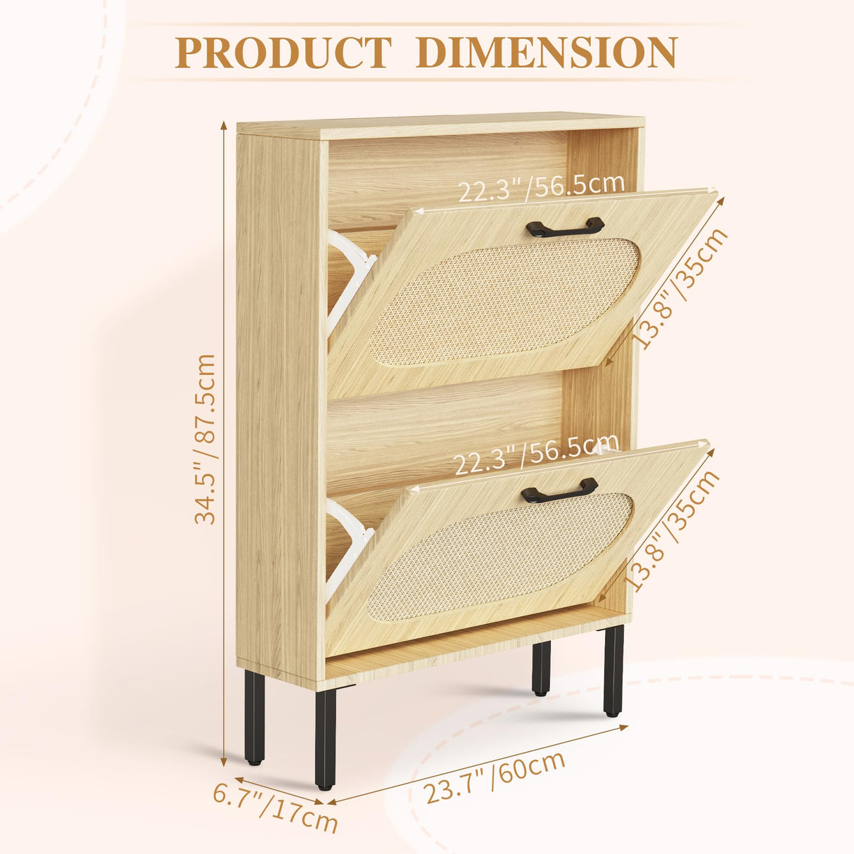 Crownland Shoe Cabinet, Shoe Storage Cabinet with 2 Flip-Out Drawers, Modern Two-Tier Shoe Rack Cabinet for Entryway, Hallway, Living Room(Wood) Crownland