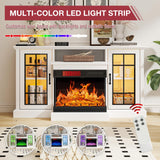 oneinmil 59'' Fireplace TV Stand, 3 Sided Glass Media Entertainment Center Console Table for TVs up to 65'' with Glass Door Adjustable Flame LED Color for Living Room, Set of TV Table, White oneinmil