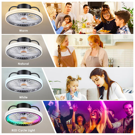 Low Profile Ceiling Fan with Light - Modern Flush Mount Ceiling Fan,15" RGB Dimmable LED Enclosed Ceiling Fans,Modern Bladeless LED-RGB Ambient Light for Bedroom Kids Room Party（Black） Mpayel