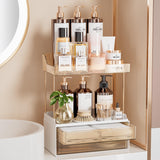 Delamu Bathroom Organizers and Storage, 2-Tier 2-Drawer Makeup Organizer Countertop, Easy to Install, Ideal for Bathroom Storage, Vanity, Large Skincare, Perfume, Present, and More, Amber Delamu