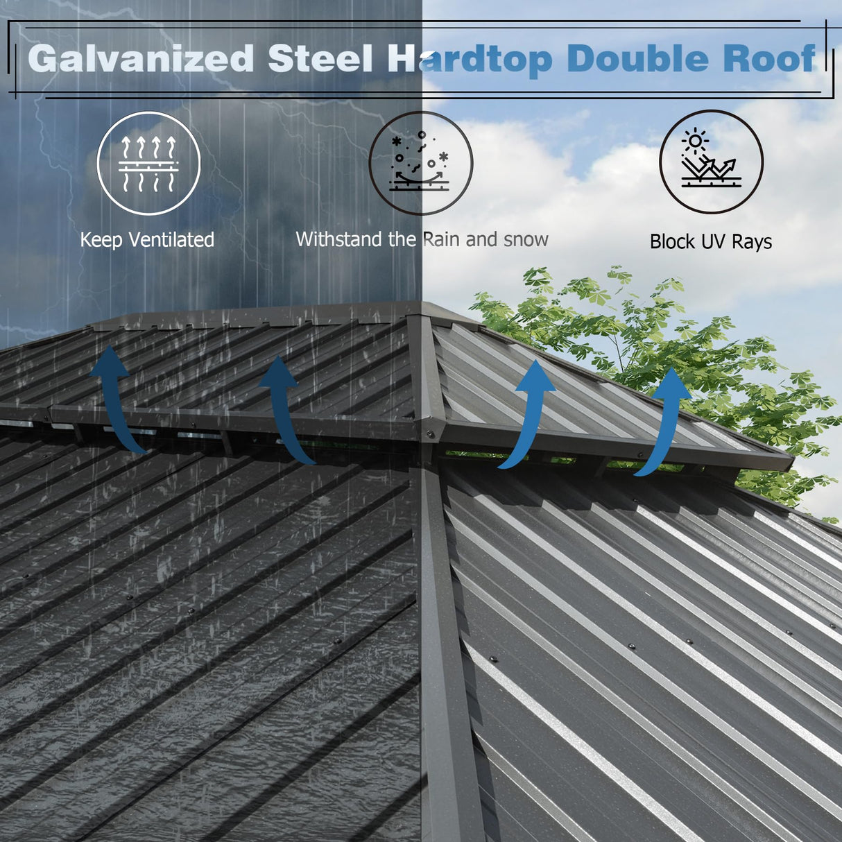 SHPAI 12’ x 20’ Hardtop Gazebo, Outdoor Aluminum Gazebo with Galvanized Steel Double Roof Canopy, Outdoor Permanent Metal Pavilion with Curtains and Netting for Patio, Backyard and Lawn, Dark Grey SHPAI