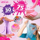 75-Pc Jumbo Mega Birthday Party Slime Favors Kit for Girls Ages 6 7 8 9 10, 11 and 12-30 DIY Slime Kit Soft, Color Slime Gels, Clear, Butter, Glitter, Crunchy, and Glow in Dark Slime Making Kits Glitter Galz