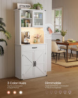 VASAGLE 71" Pantry Cabinet with Lights and Charging Station, Kitchen Pantry Cabinet with Doors and Drawer, Farmhouse Storage Cabinet, Coffee Bar VASAGLE