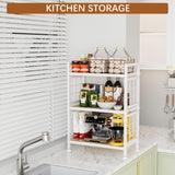 GIOTORENT 3-Tier Pantry Shelves with Wooden Boards, Heavy Duty Storage Shelves & Book Shelf, Adjustable Metal Shelving Unit for Kitchen Bathroom Laundry Organizer, Sturdy Rust-Resistant, White GIOTORENT