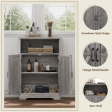 Smuxee Farmhouse Freestanding Cabinet Organizer with Barn Door and Adjustable Shelf, Wash Grey, for Bathroom, Kitchen, Living Room Smuxee