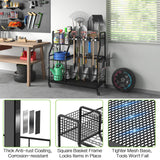 keomaisyto Garden Tool Organizer with Heavy Duty Wheels for Garage - with 2 Baskets, Large Yard Tool Organizer and Storage Holder, Utility Garden Tool Rack for/Shed/Garage/Yard/Basement/Lawn keomaisyto