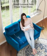 Kidirect 48" Loveseat Sofa, Small Couch for Bedroom, Comfy Love Seat with 21in Extra Deep Seats, 2 Seats Sofa Couch for Small Spaces, Apartment, Tool-Free Setup Mini Couch, Blue Velvet Couch Kidirect