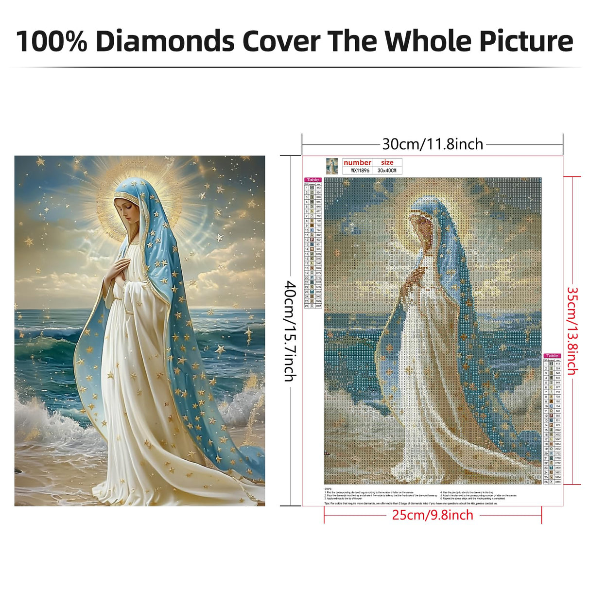 Lxmsja Our Lady of The Starry Sea Diamond Art Kits for Adults, Ocean Diamond Painting Kits for Beginners, 5D DIY Full Drill Gem Art Crafts for Adults, Home Wall Decor 12x16 inch Lxmsja