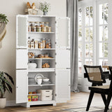 HOSTACK 67” Tall White Kitchen Pantry and Multi-Purpose Storage Cabinet with Glass Doors and Shelves HOSTACK