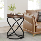 Tribesigns Round End Table, 26 Inches Nightstands Sofa Side Table with Double X-Shaped Ring Unique Design for Livingroom Bedroom (1, Brown) Tribesigns