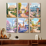 Amphol 6 Pack Paint by Numbers Kit for Adults, DIY City Landscape Paint by Numbers Kit for Beginner, Easy Painting by Number on Canvas with Brushes, Acrylic Paint, Great Gift Home Decor - 10”x14” Amphol