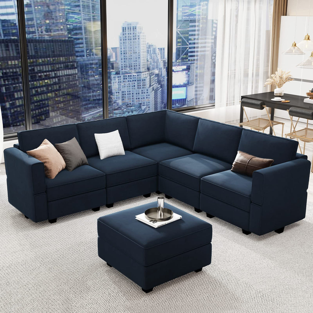 Belffin Modular Sectional Sofa with Storage Seats Velvet L Shaped Corner Couch Convertible Sectional Sofa with Chaise (Blue, L Shape-1)… Belffin