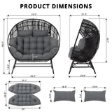 IRONCK 2 Person Egg Chair Outdoor Indoor, Oversized Double Wicker Lounge Chair, Thickened Padded Cushions and Headrests, 680Lbs Egg Loveseat for Patio, Balcony, Living Room, Porch, Gray IRONCK