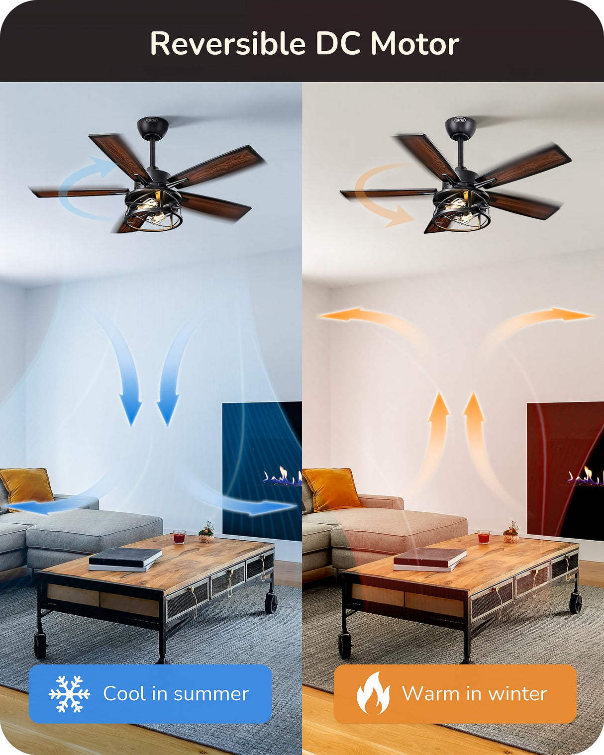 EDISHINE 42“ Farmhouse Ceiling Fans with Lights, Remote Control, Dimmable, 6 Speeds, 5 Wood Blades, DC Reversible Motor, Timer, Noiseless, Small Rustic Ceiling Fan for Bedroom Living Room, UL Listed EDISHINE