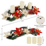 FORUP Christmas Centerpiece, Christmas Candle Holders, Christmas Tabletop Poinsettia Centerpiece with 3 Flameless Candle, Romantic Holiday Candelabrum for Home Party Christmas Table Mantel Decorations FORUP