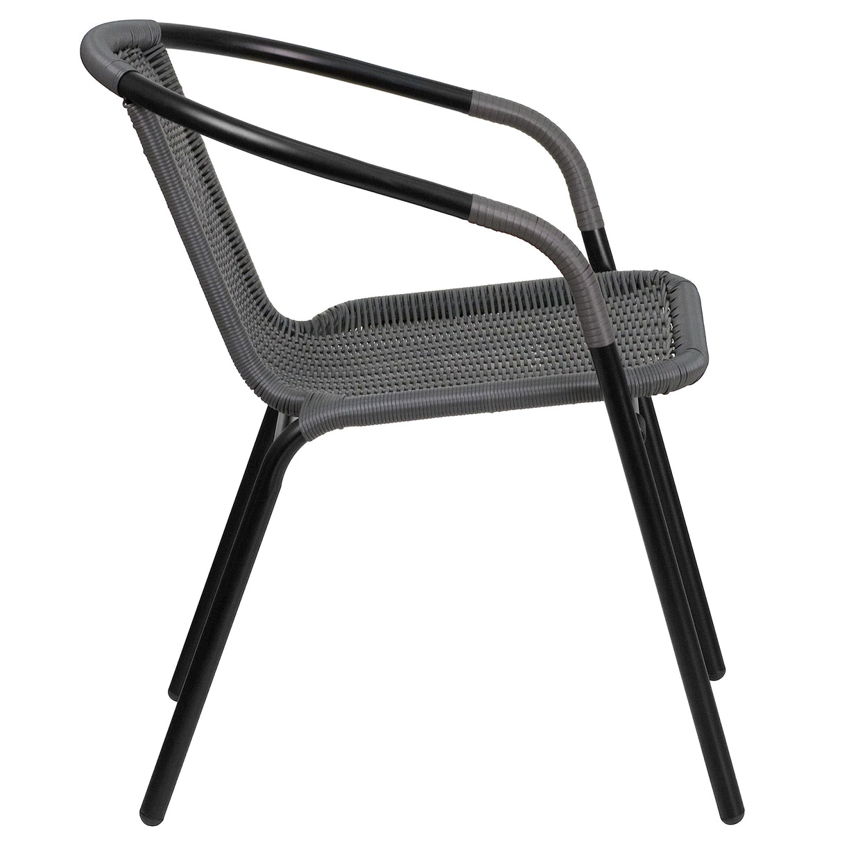 EMMA + OLIVER 2 Pack Gray Rattan Indoor-Outdoor Restaurant Stack Chair with Curved Back EMMA + OLIVER