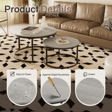 Otterease Nesting Tables Set of 2, 31.5" Round Coffee Table, Small Nesting Coffee Table with Adjustable Non-Slip Fee, Wood Grain Top Nesting Tables for Living Room, Bedroom (Wood Grain Grey) Otterease