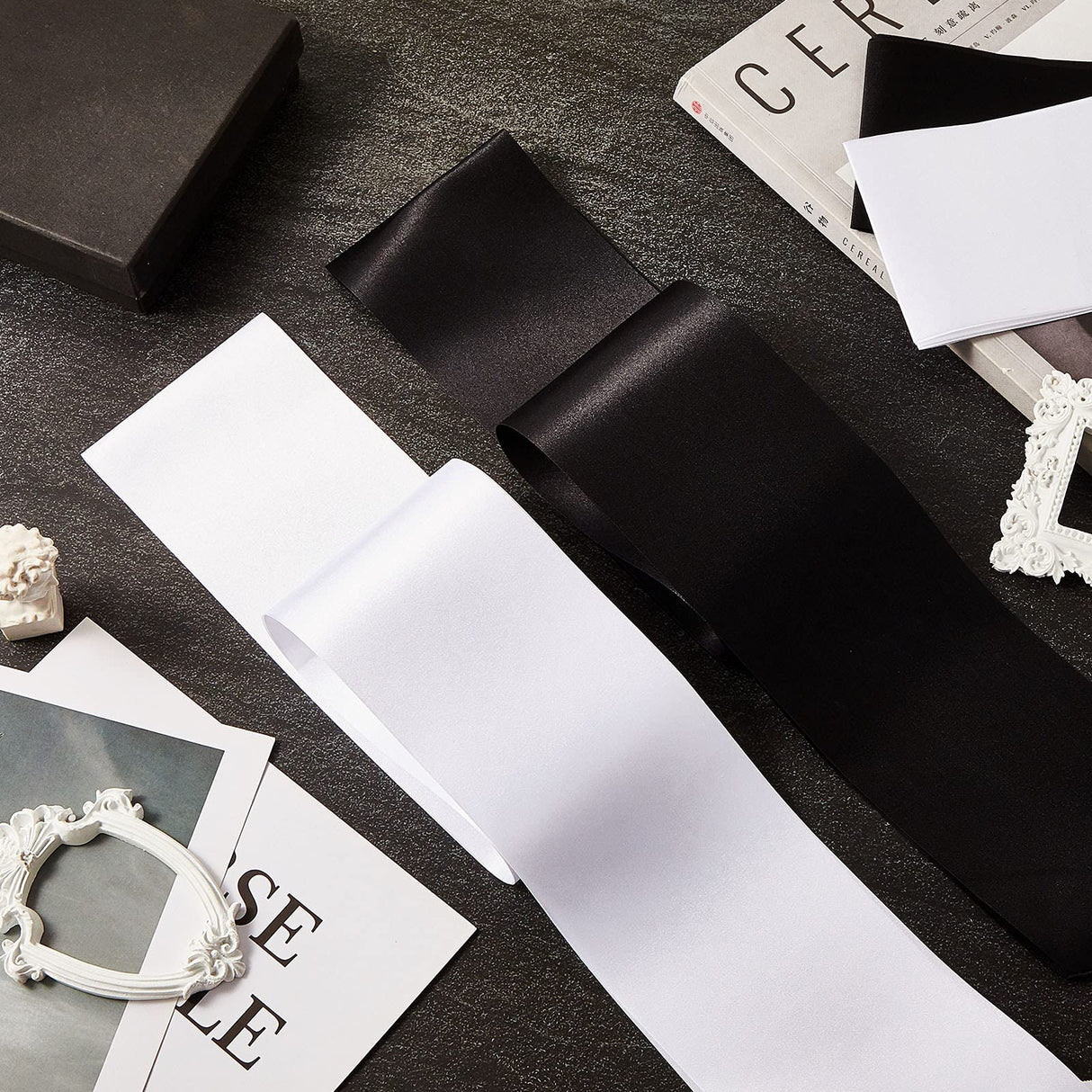 24 Pieces Satin Sash Blank Sashes Pageant Sash Blank Sashes Plain Sashes DIY Plain Sashes Satin Sashes for Wedding Party Decoration Personalized Pageant Your Text Here (Black, White) Waydress