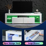 WLIVE LED TV Stand for 55/60/65/70 Inch TV, Modern Entertainment Center with Open Shelves, Wood TV Console with 2 Storage Drawers for Bedroom, Living Room, Gaming Media Stand with Display Glass, White WLIVE