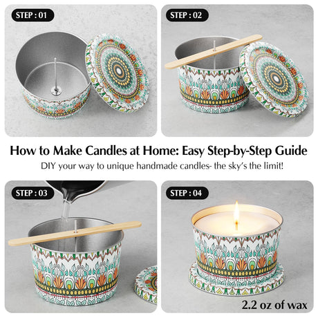 Happyhube Empty Candle Tins - 24 Pack 2.2 oz Metal Containers, DIY Candle Making Kits, Travel-Friendly Rust-Proof Tins with Lids (24 Patterns Jars) Happyhube