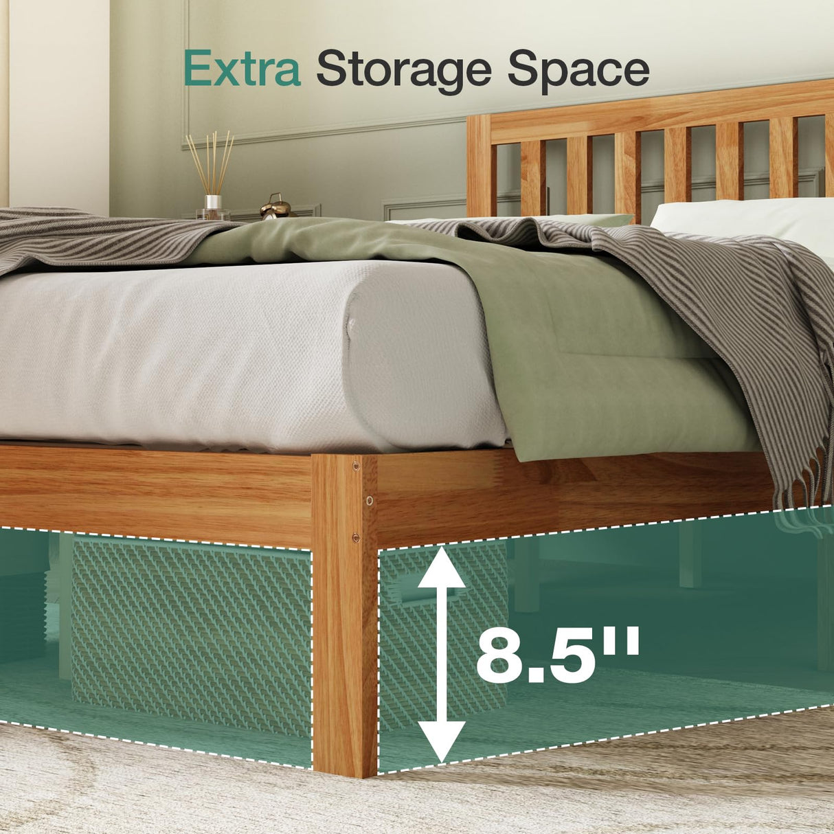 Novilla Full Size Bed Frame Wood Full Bed Frame with Headboard, Full Size Bed Frame with Headboard Solid Wood Bed Frame Foundation with 8.5 Inch Space Underneath, No Box Spring Needed, Easy Assembly Novilla