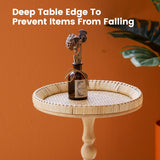 HuiDao Drink Table，Rattan Round Small Side Table for Small Spaces, Boho Circle End Table Coffee Table with Solid Wood Leg for Living Room, Pedestal Table for Bedroom, Corners HuiDao