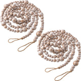 Equsion 2 Pcs 13.7 Feet Christmas Tree Garland Wooden Beaded Garland Boho Decorations Wall Hanging Farmhouse Home Decor Rustic Country Natural Holiday Decoration(Gold, White) Equsion