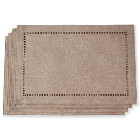 Tosewever Set of 4 Decorative Linen Placemats 12 x 18 Inches, Farmhouse Style Table Mats for Everyday Dining Wedding Party Holiday Home Decor (4 Pieces 12 x 18”, Light Coffee/Straight) Tosewever