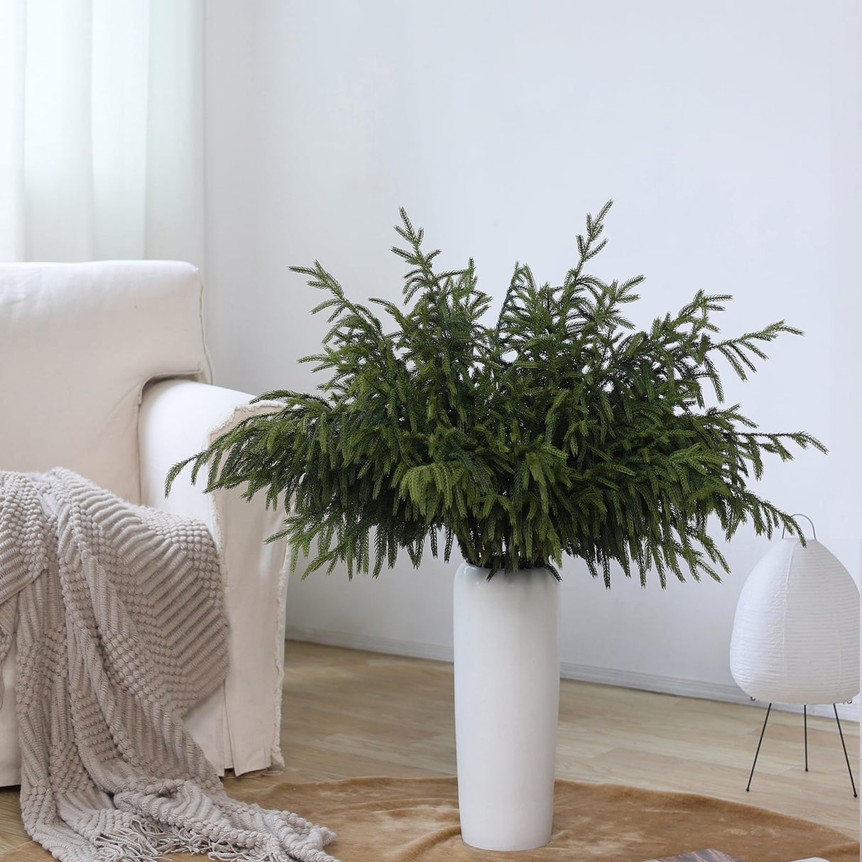 YXZZWL 8 Pcs Christmas Norfolk Pine Branches, 36 Inch Real Touch Artificial Norfolk Pine Branch Faux Cedar Pine Stem Fake Greenery Pine Picks for Vase DIY Garland Wreath Home Garden Decoration YXZZWL