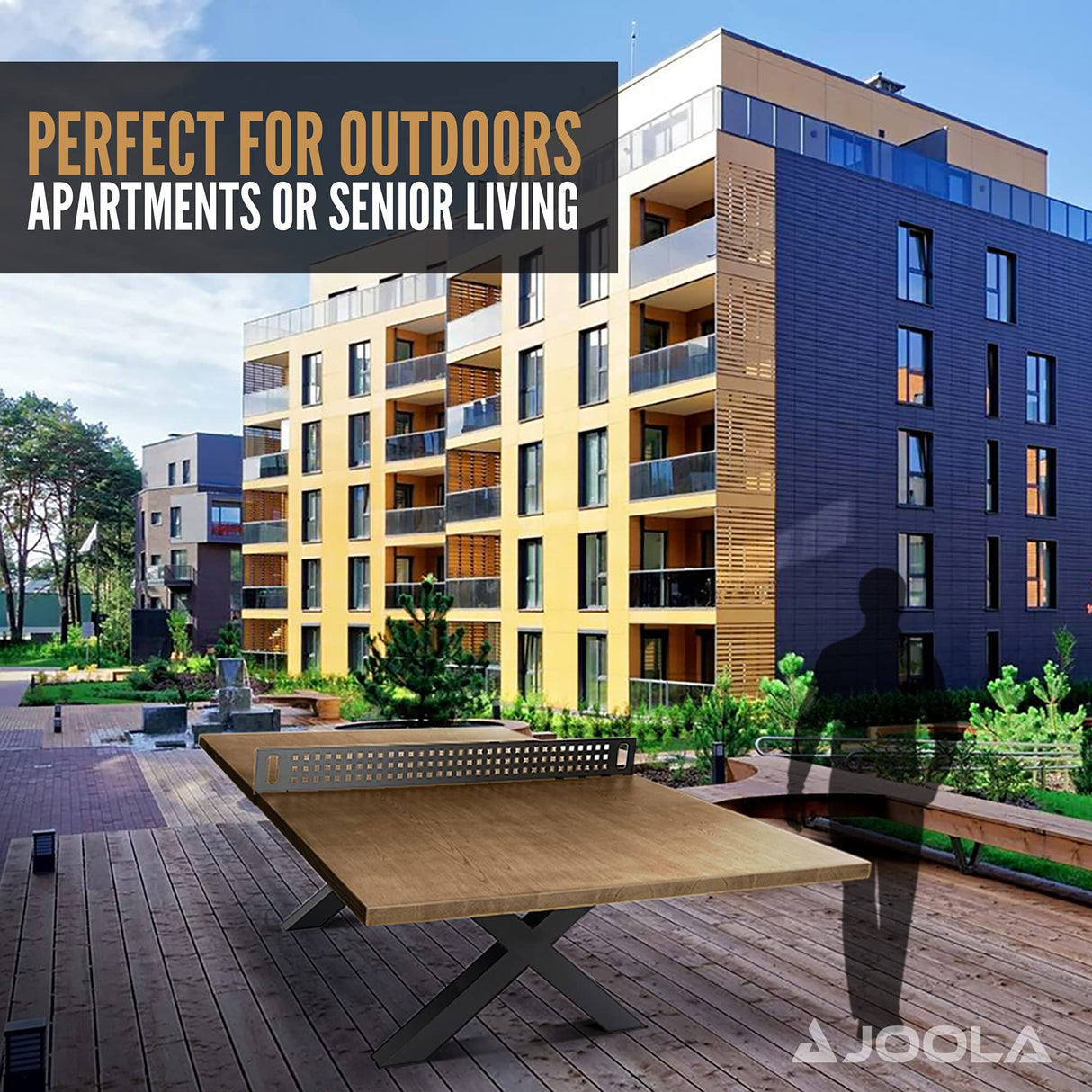 JOOLA Berkshire Outdoor Table Tennis Table - Multi Use Conference Table Dining Table - Concrete Oak Wood Look Includes Steel Outdoor Ping Pong Net Set & Frame - Hybrid Indoor Outdoor Ping Pong Table JOOLA