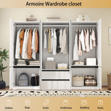 LABROSKIA Wardrobe Closet with 6 Doors: 75" White Armoire with 2 Drawers, Wooden Wardrobe for Hanging Clothes, Tall Storage Cabinet with Shelves and Hanging Rod LABROSKIA