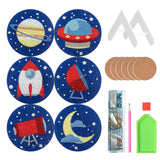 6 Pcs Starry Sky Diamond Art Acrylic Coasters with Cork Base and Holder, DIY 5D Diamond Painting Coasters Kit for Adults, Planet Rocket Moon Spaceship Design, Creative Table Decor Crafts antor