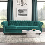 Chesterfield Sofa Velvet, Modern Tufted Couch 3 Seater with Rolled Arms and Nailhead for Living Room, Bedroom, Office, Apartment (Green) ORRD