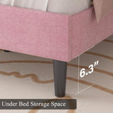HOMBCK Full Bed Frame with Headboard, Linen Fabric Upholstered Bed Frame Full, Pink Bed Frame with Wood Slats, Button Tufted, No Box Spring Needed, Pink HOMBCK