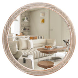 HOITUZYUS 24 inch Round Wood Mirror Farmhouse Wall Mirror with Wooden Frame Wood Frame Boho Circle Mirrors Accent Mirror for Bathroom,Bedroom, Living Room, Foyer HOITUZYUS