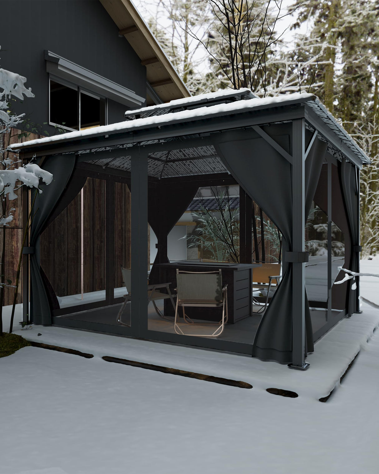 KYBOLT 10x14 Ft Hardtop Gazebos with Heavy Duty Double Roof, Nettings and Curtains Galvanized Steel Outdoor Gazebos for Patio, Backyard, Deck, Lawn (Grey) KYBOLT