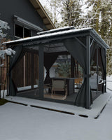 KYBOLT 12x14 Ft Hardtop Gazebos with Heavy Duty Double Roof, Nettings and Curtains Galvanized Steel Outdoor Gazebos for Patio, Backyard, Deck, Lawn (Grey) KYBOLT