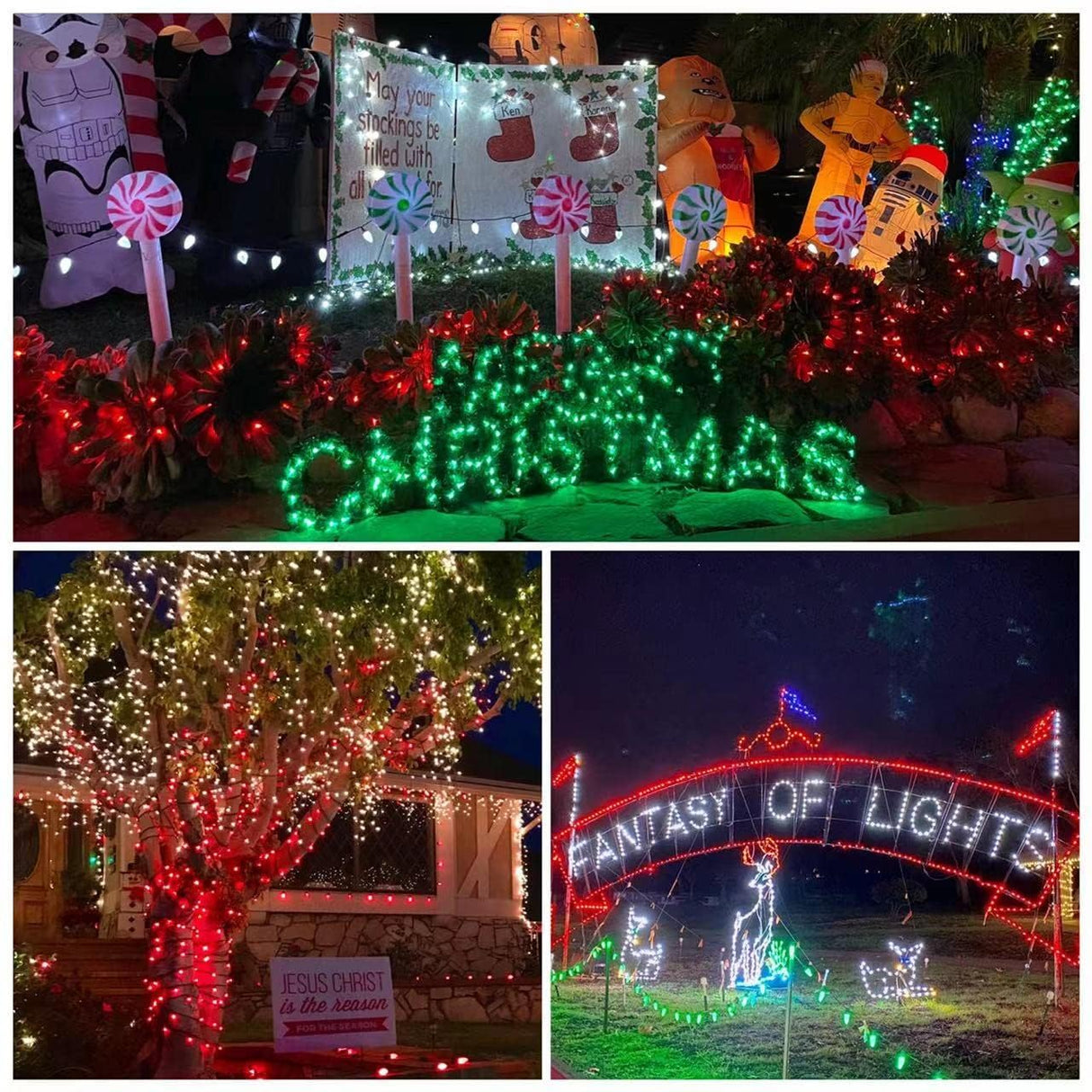 YEGUO Red Christmas Lights Outdoor, 165ft 500 LED String Lights Indoor, Green Wire Twinkle Tree Lights Plug in YEGUO