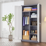 INTERGREAT Metal Storage Cabinet,72 Tall Armoire Wardrobe Closet with Doors,Grey White Storage Locker Cabinets with Adjustable Shelves and Removable Hanging Rods INTERGREAT