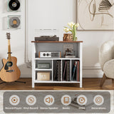 Record Player Stand, Mid-Century Vinyl Record Storage Cabinet, 3-Tier Record Player Holder, Turntable Stand with 4 Cabinet up to 220 Albums, End Table for Bedroom Music Room Living Room, White FFBCFDK
