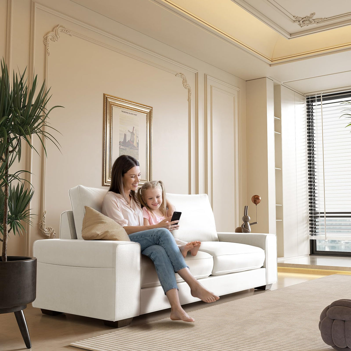 Valthie Faux Leather Couch, Mid Century Modern Comfy Loveseat Sofa with Wide Arm, Side Pockets, Solid Wooden Frame for Office, Living Room and Bedroom, 2 Seater (White, 71.25 Inches) Valthie