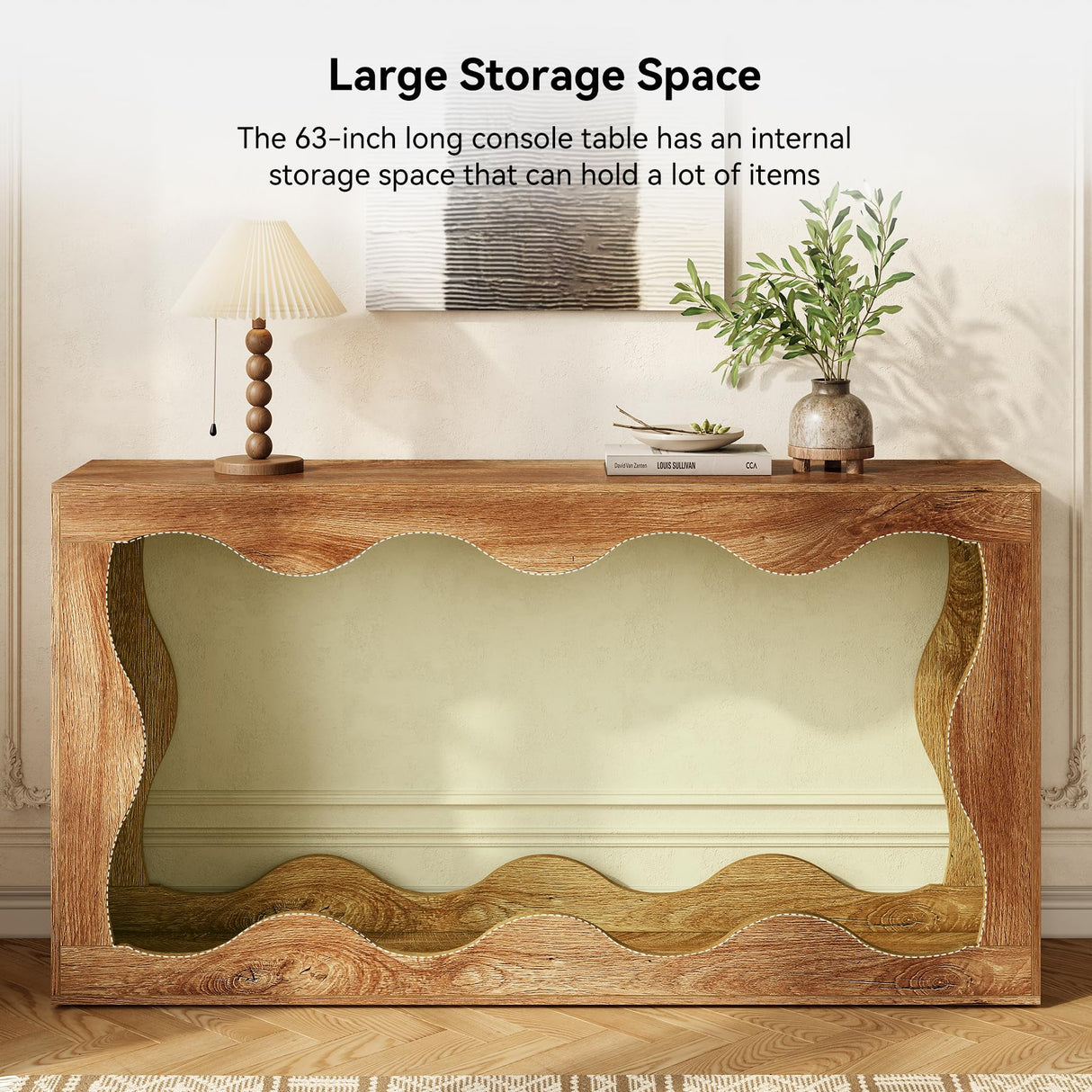 LITTLE TREE 63-Inch Console Table, Chic Design, Sofa Table Behind Couch, Farmhouse Console with Build-in Storage Space for Entryway, Living Room, Hallway LITTLE TREE